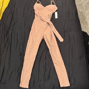Haute Monde Dusty Rose Strappy Jumpsuit with Waist Belt